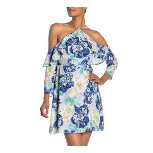 Cynthia Steffe Dress Womens Size 10 Blue Floral Ruffle Halter Neck New NWT